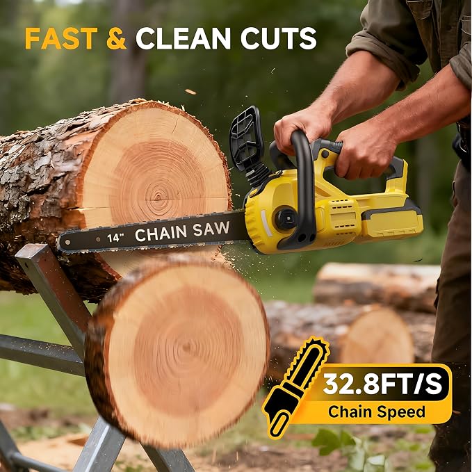 14-Inch Brushless Electric Chainsaw, Cordless Battery Powered Chain Saw Compatible with Dewalt 20V Battery with LCD Display, Auto Oiler, for Wood/Tree Cutting Pruning, Tool Only (Battery Not Included)