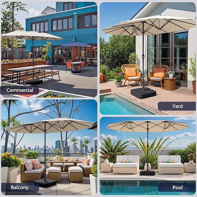 15ft Large Outdoor Patio Umbrella, Double Sided Table Umbrella with Crank, 12 Steel Ribs Market Umbrella
