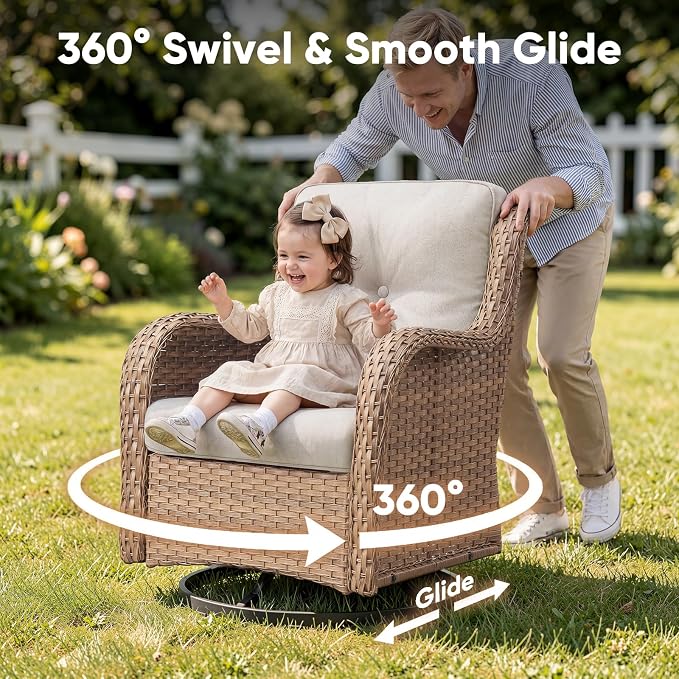 Belord Patio Wicker Chairs Swivel Rocker,Outdoor Patio Furniture Set with Rattan Side Table, All Weather Conversation Set for Porch Poolside Balcony, Yellow Wicker/Beige