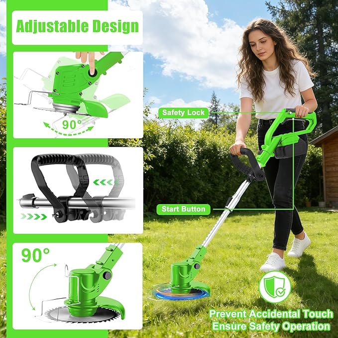21V Electric Weed Wacker Cordless ElectricWeed Wacker Eater with 2 * 4.0Ah Batteries & Charger Lightweight Grass Trimmer Weed Cutter Suitable for Garden & Yard Lawn Care