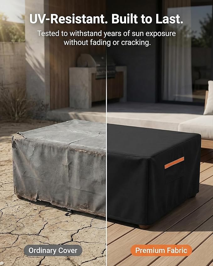 Patio Coffee Table Cover, Waterproof Outdoor Furniture Cover Heavy Duty 600D with Windproof Buckles, UV & Fade Resistant All-Weather Protection for Rectangular Patio Tables 42 x 26 x 16 Inch, Black