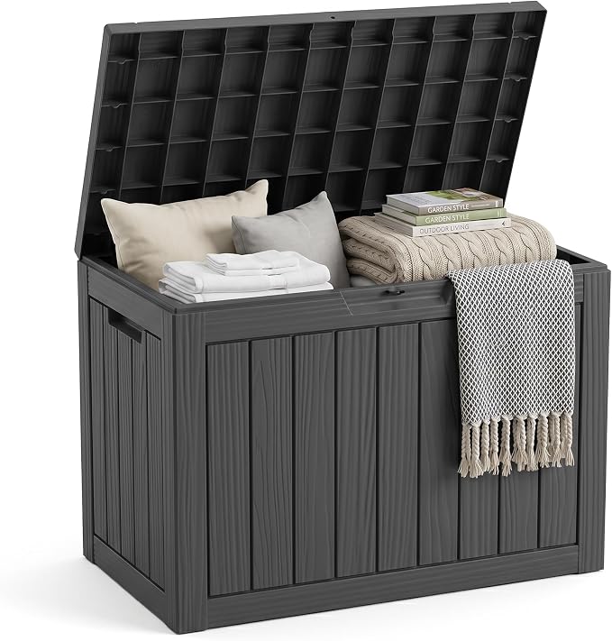 EasyUp Outdoor Storage Box, Deck Boxes for Garden Tools Equipment,Cushions and Patio Storage,Lockable and Resin,Easy to Install Black 50 Gallon