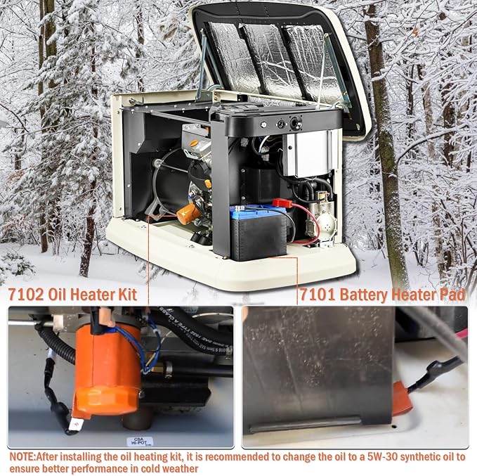 Kefly 7101 Battery Heater Pad ＆ 7102 Oil Heater Kit For 9kW-22kW Air Cooled Standby Generator, Battery Pad Warmer And Oil Filter Heater Kit Compatible With Generac generator