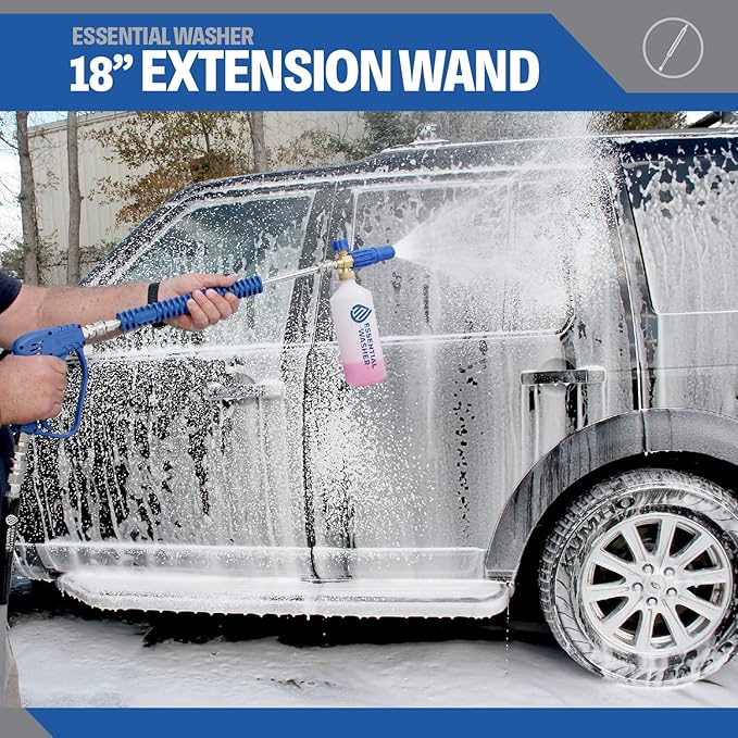 ESSENTIAL WASHER 18" Pressure Washer Extension Wand - Stainless Steel Power Washer Wand with Molded Grip - Short Pressure Washer Wand Replacement - Stainless Steel 1/4” QC Plug & Coupler Preinstalled