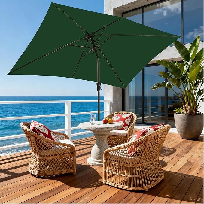 6.5x10FT Rectangular Patio Umbrella with Push Button Tilt & Crank Lift for Garden,UV Protection Outdoor Umbrella for Deck,Pool and Yard,Green