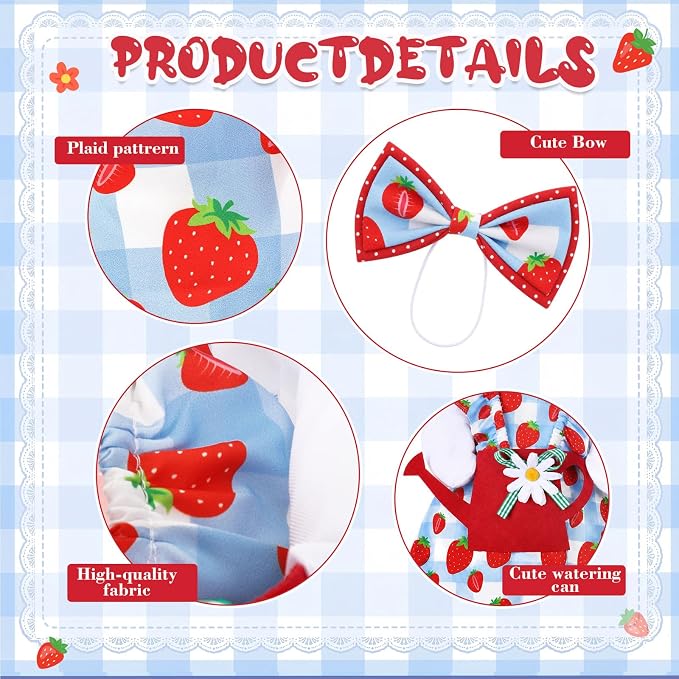 FuWeave Summer Strawberry Goose Outfit Flower Porch Goose Clothes for 23" Large Statue Outdoor Patio Yard Lawn Art Decoration