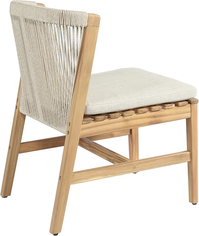 Christopher Knight Home Lisa 7 Piece Dining Table Set For 6, Outdoor Dining Set With Oval Patio Table And Armless Chairs, Acacia Wood Dining Chairs Set With Rope-Woven Backrests, Light Teak+Teak+Beige