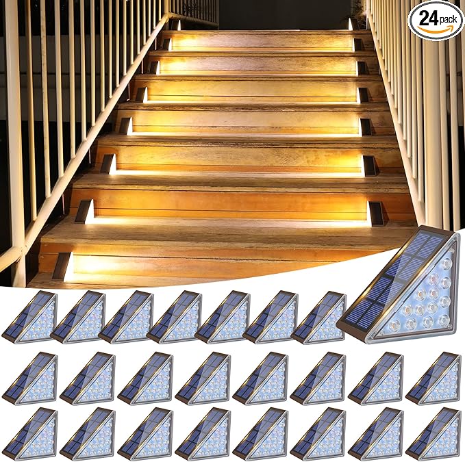 VOLISUN Solar Step Lights Outdoor Waterproof, LED Outdoor Stair Lights, Solar Step Light for Outside, Deck Light Decor for Stair,Front Porch and Patio(Brown,24 Pack)