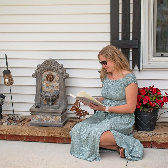 Sunnydaze 27" H Enchanting Estate Free-Standing Outdoor Fountain - Flat Back Outdoor Wall Fountain for the Patio, Deck, or Yard