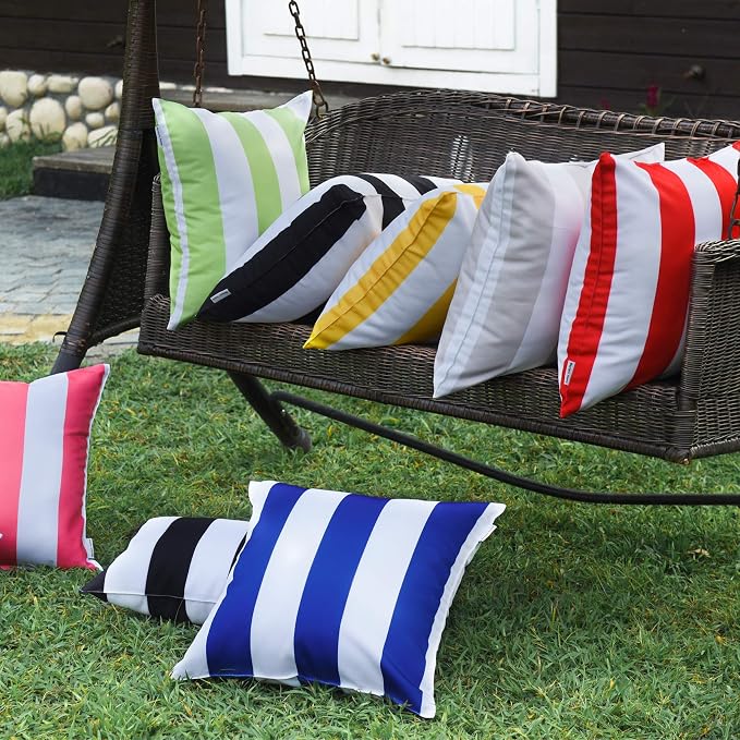 Pack of 2 Decorative Outdoor Waterproof Striped Throw Pillow Covers 12x20 | Pink,Solid, Polyester Linen Garden Farmhouse Cushion Cases for Couch Sofa Patio Tent Balcony