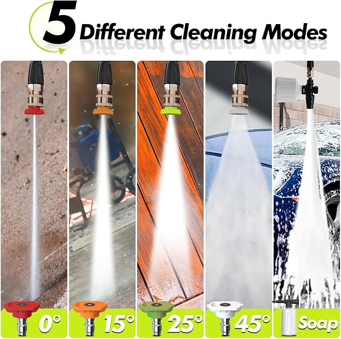 5000PSI PowerWasher with 4 Quick Connect Nozzles, Foam Cannon for Car, Lane, Patio Cleaning, Hydro Jet Pressure Hose Water Wand for Gutter Patio Car Garden Window, Yellow