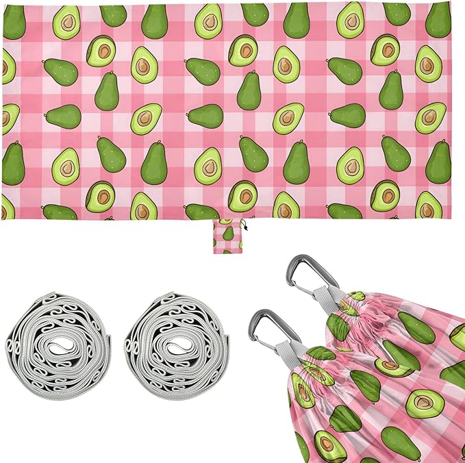 Camping Hammock Outdoor Hammocks for Outside Avocado Pink Checkered Beach Trees Portable Lightweight with Pockets Tree Straps Indoor