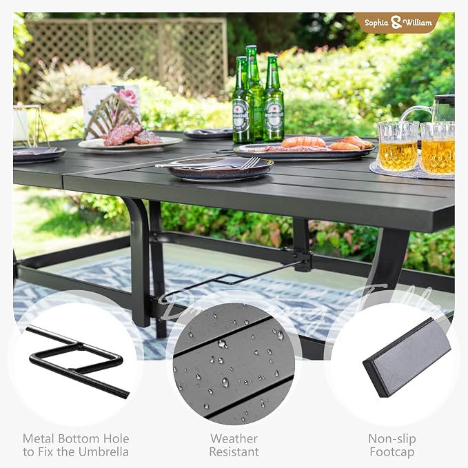 Sophia & William Outdoor Dining Set for 6 Patio Dining Sets 7 Pieces Outdoor Table and Chairs Set with Swivel Patio Chairs 60"x 38" Metal Table for Garden Pool All Weather (Grey)