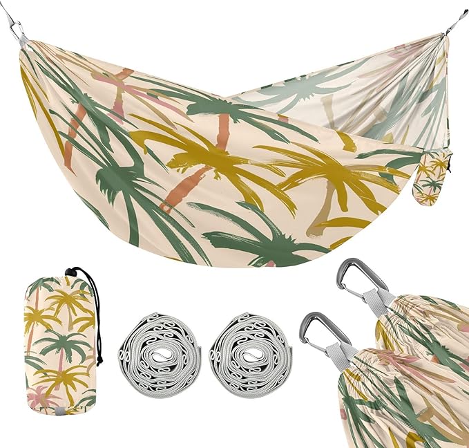 Hammocks for Outside Vintage Palm Trees Camping Hammock Portable Hammocks with Tree Straps and Carry Bag Camping Accessories for Hiking Beach Outdoor