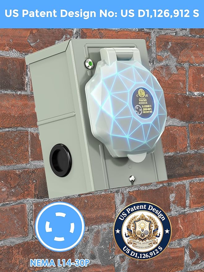 CircleCord 4 Prong 40 Feet 30 Amp Generator Extension Cord and Inlet Box with Locking Connector, Heavy Duty NEMA L14-30P/L14-30R, 125/250V 7500W 10 Gauge SJTW Generator to House Power Cord