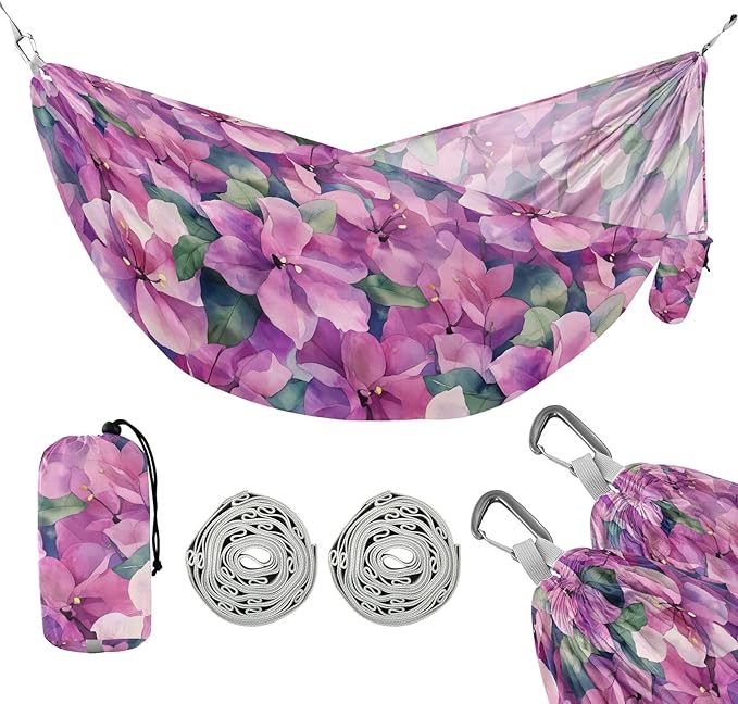 Camping Hammock Outdoor Hammocks for Outside Bougainvillea Flowers Purple Beach Trees Portable Lightweight with Pockets Tree Straps Indoor