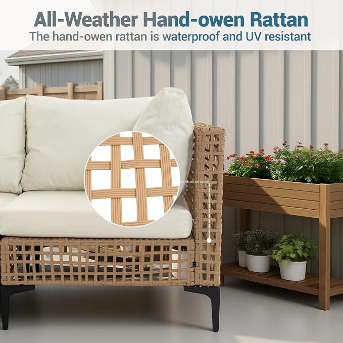 9-Piece Outdoor Wicker Patio Sectional Furniture Set, Beige | All Weather Performance, PE Rattan, Patio Conversation Set w/Coffee Table, for Backyard, Porch, Poolside, Deck