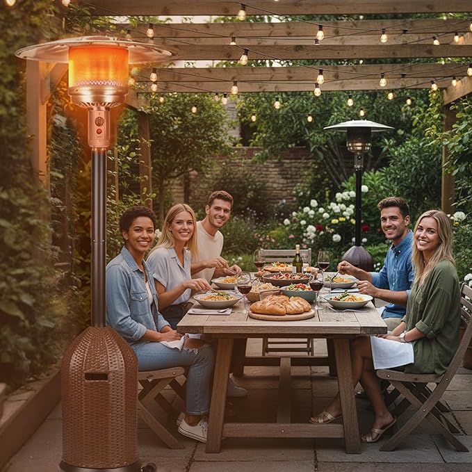 50,000 BTU Outdoor Propane Patio Heater with Wheels – Wicker-Style Propane Tank Cover, Weighted Base, Easy Ignition & Safety Tilt Shut-Off for Patio & Outdoor Living Spaces
