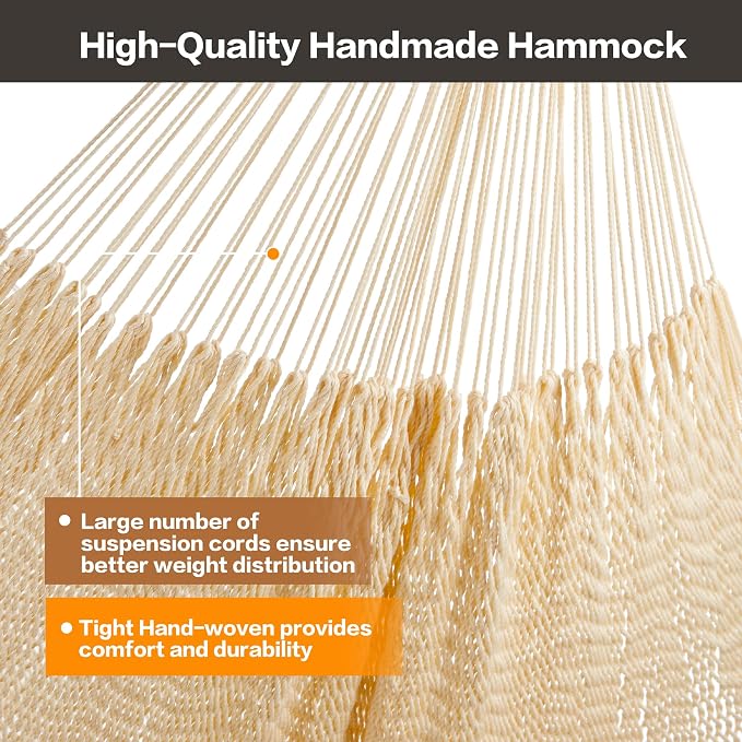 CHULIM Handwoven Mayan Hammock with 10ft Tree Straps, 550lbs Capacity Soft Rope Double Hammock, Portable Outdoor Hammock with Carry Bag for Camping Backyard Beach - Natrual White
