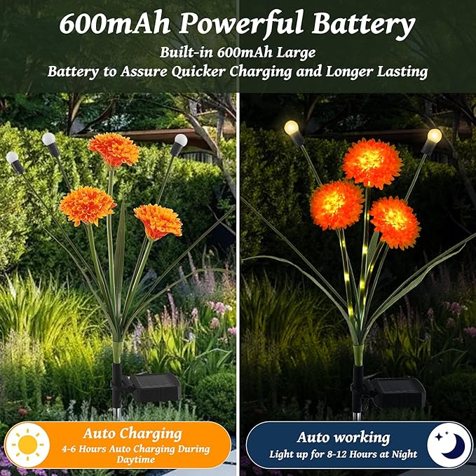 ZENFLORAL'S 6 Pack Solar Garden Lights with Flower and Firefly Decor, Waterproof LED Solar Flowers Outdoor,2 Mode Light for Garden,Patio,Yard,Pathway,Decoration Gifts for Women Mother's Day