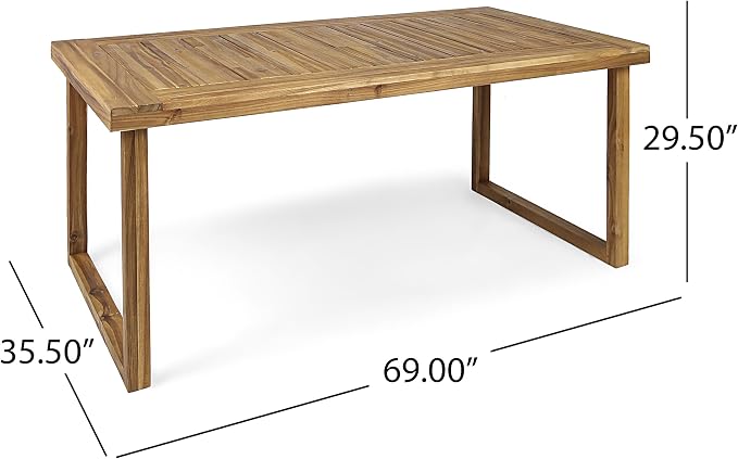 Christopher Knight Home Arly Acacia Wood Patio Dining Set for 6, Solid Wood Outdoor Dining Table Set for 6, 7 Piece Outdoor Dining Set with Rectangular Table and Wicker Backrest, Teak+Cream