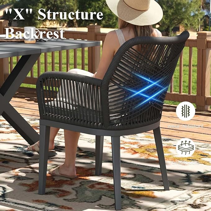LayinSun Outdoor Dining Set for 6, 7 Pieces Patio Furniture Sets with Aluminum Dining Table and Rope Weave Chairs