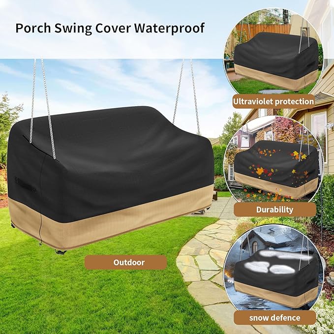 Hanging Porch Swing Cover Waterproof, Protected Outdoor Swing Cover, with Seam Taped, Hanging Outdoor Swing Cover for Outdoor Furniture & Windproof Design