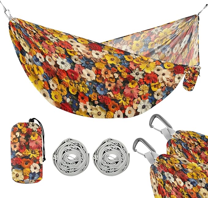 Camping Hammock Outdoor Hammocks for Outside Vivid Flower Beach Trees Portable Lightweight with Pockets Tree Straps Indoor