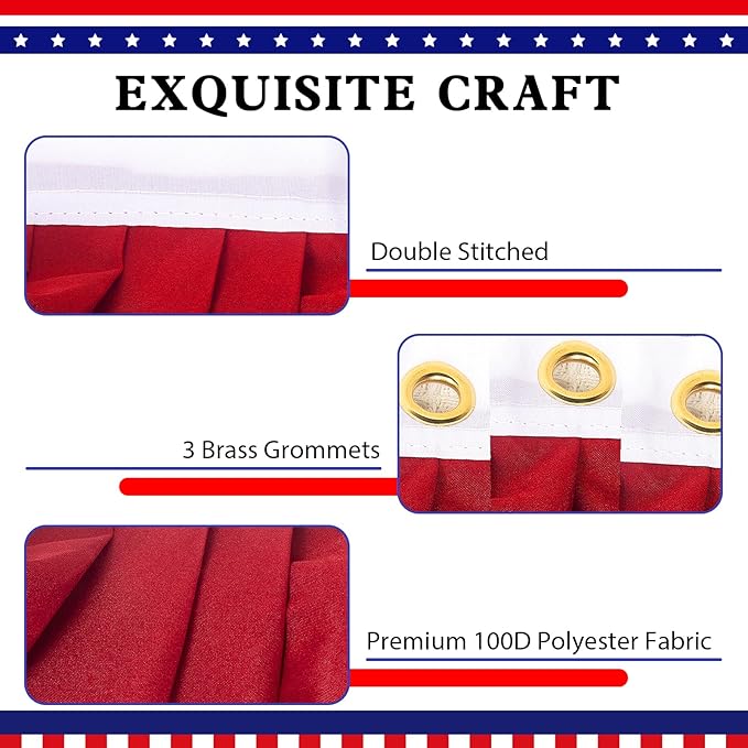 3x6Ft American Bunting Flags Outdoor, Patriotic Bunting for 4th of July Decorations, Memorial Day Patriotic Decorations, USA Pleated Fan Flag for Outdoor Indoor Use (Set of 3)