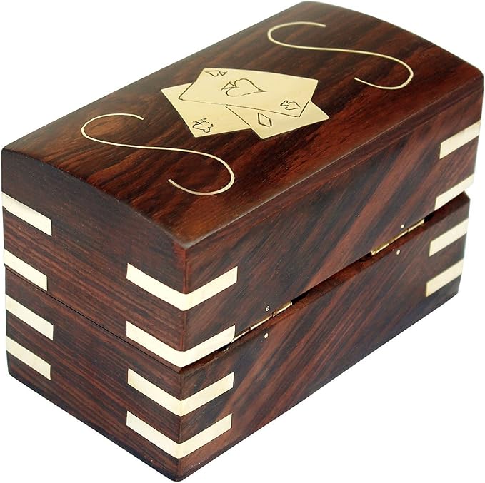 IBLAY Wooden Double Deck Playing Card Box Holder - Solid Wood Storage Case for 2 Poker or Bridge Decks, Handmade Card Organizer, Decorative Travel-Friendly Gift