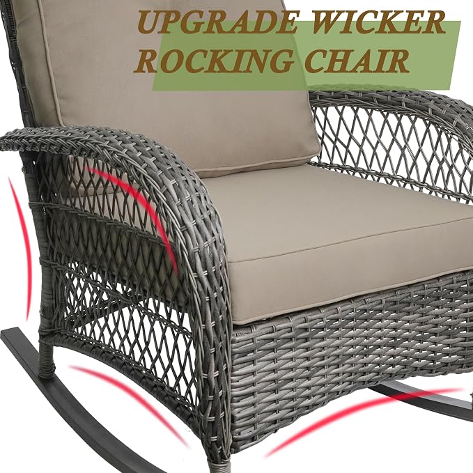 Outdoor Wicker Rocking Chair, All Weather Resin Rattan Wicker Rocking Chairs, for Garden Backyard Lown Porch,2pc,Brown