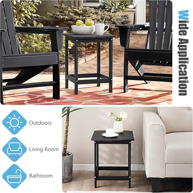 Tangkula Outdoor Side Table, Weather Resistant Adirondack Table, Outdoor Indoor Chairside End Tables, Waterproof HDPE, for Patio Poolside Porch Backyard, Easy Assembly, 19 x 14.5 x 18 Inch (1, Black)