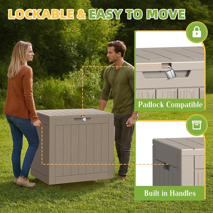 30 Gallon Waterproof Resin Deck Box, UV Resistant Outdoor Storage for Garden, Patio, Porch, Delivery（Grey，30 Gallon）