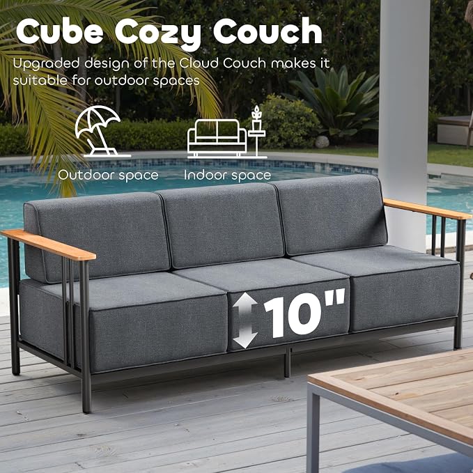 Luxury Outdoor Furniture Set with Swivel Chairs, 5 PCS Patio Furniture Set with 6" Extra Thick Cushions, Suitable for Porch, Balcony, Deck, Patio, Yard, Poolside, Black/Grey