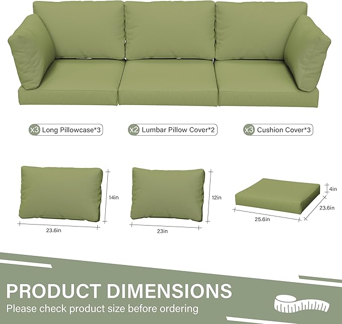 8 pcs Outdoor Cushion Slipcovers Outdoor Patio Cushions Covers Replacement Waterproof with Zipper w/3 Seat Cushion Covers and 5 Backrest Pillow Covers, Covers Only