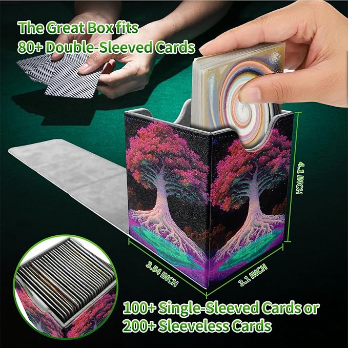 Pink Trees Card Deck Box for MTG, Personalized Card Storage Case Fits 120+ Sleeved Cards, Premium Leather TCG Box with Strong Magnetic Closure for Magic, CCG, PTCG, Baseball Cards
