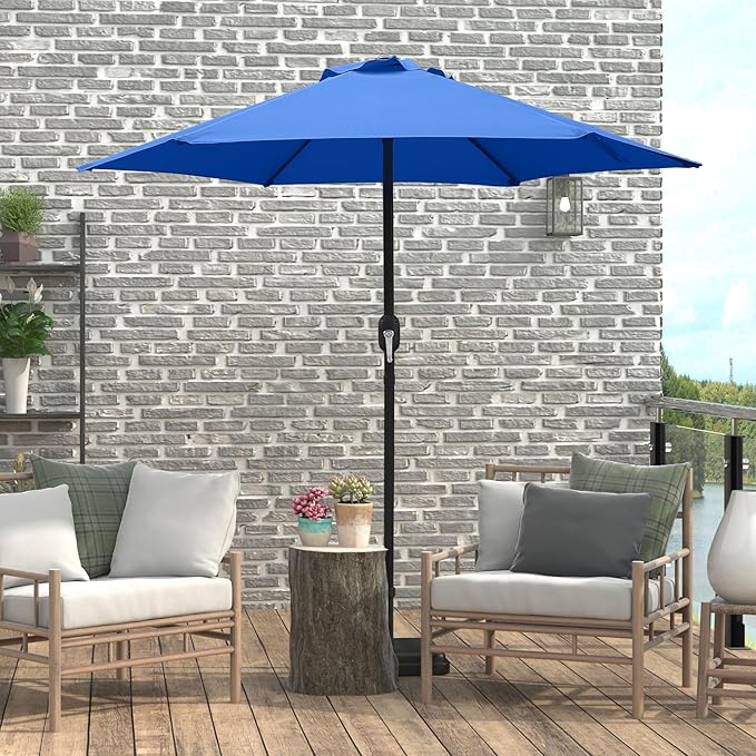 7.5 Ft Patio Umbrella with Crank Weather Resistant Outdoor Umbrella Durable 6 Sturdy Steel Ribs Outdoor Market Umbrella for Deck Garden Pool Yard Cafe, Blue