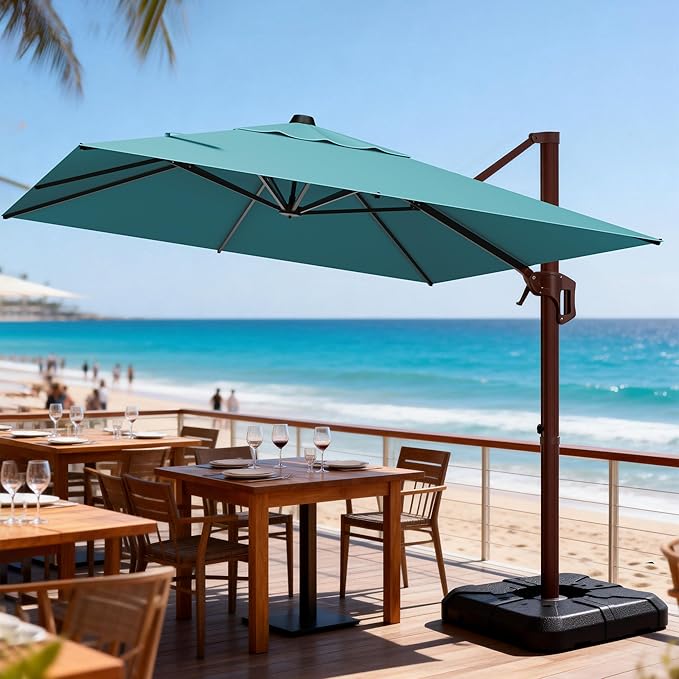 9' X 12' Cantilever Patio Umbrella Rectangle Outdoor Umbrella, 6-Level Tilt & 360° Rotation Offset Umbrella for Garden, Deck, Pool (Turquoise)