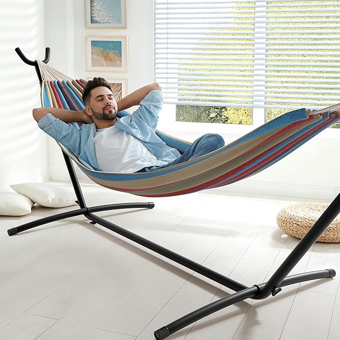Sorbus 2-Person Luxury Hammock with Steel Stand- Premium Cotton Blend 60" Large Bed- Heavy Duty 450lbs Portable w/Carrying Case - for Garden Yard Patio Outdoor Camping Gifts- Washable