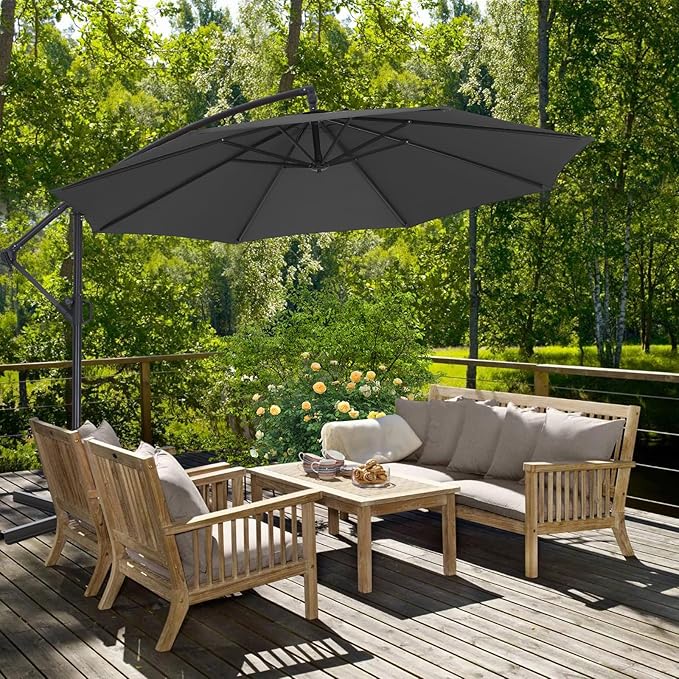 ABCCANOPY Cantilever Patio Umbrella with base included, 360° Rotation Outdoor Offset Umbrella for Backyard, Deck, Poolside