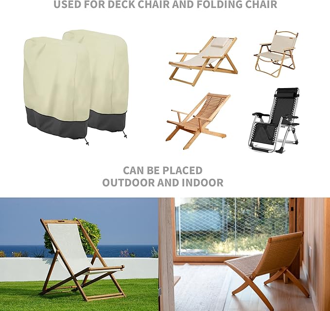 2Pcs Zero Gravity Chair Cover, Waterproof Outdoor Folding Chair Covers, Dustproof Lawn Patio Furniture Covers with Storage Bag(28''L x 43''H)