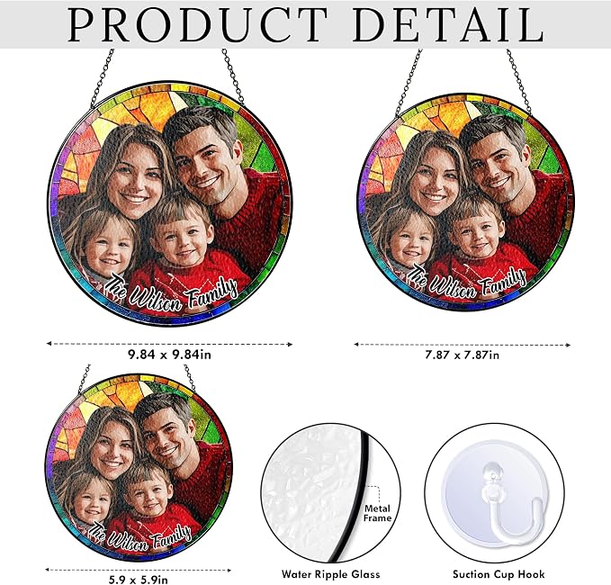 Personalized Stained Glass Christmas Suncatcher – Custom Family Photo Window Decor – First from Mom and Dad – Holiday Ornament Keepsake for Family