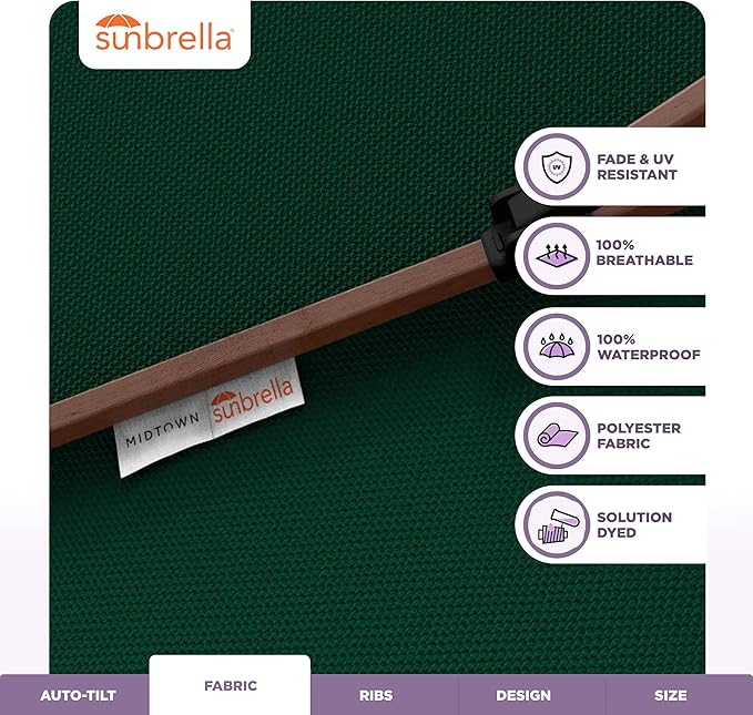 Midtown Umbrellas Wooden 2-8 Ft Patio Umbrella with 360° Swivel & Tilt Mechanism, 8 Fiberglass Ribs & Sunbrella Fabric - Outdoor Umbrella for Deck, Pool & Garden - Burgundy Canopy, Wooden Pole