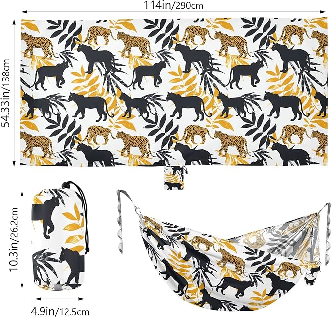 Camping Hammock Outdoor Hammocks for Outside Leopards Cheetah Panther Beach Trees Portable Lightweight with Pockets Tree Straps Indoor
