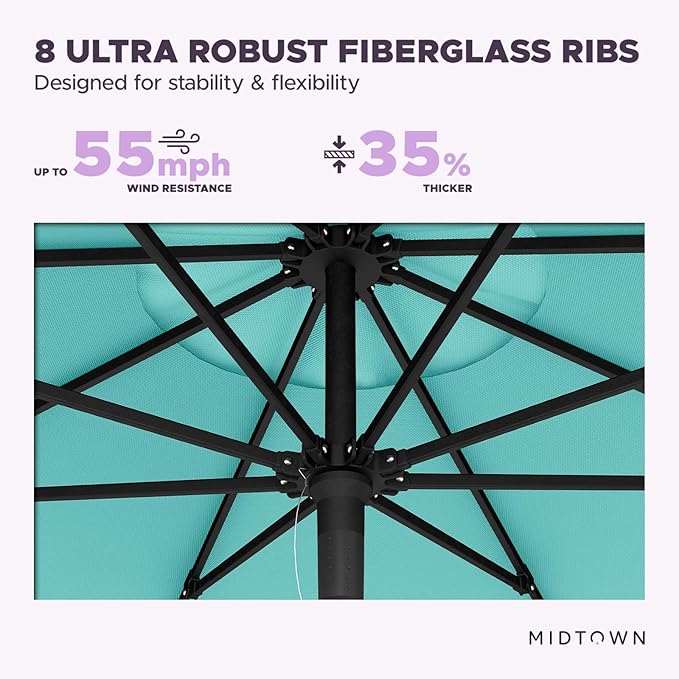 Midtown Umbrellas Push & Pop 9 Ft Patio Umbrellas with Push & Pop Mechanism, Fiberglass Ribs & Sunbrella Fabric – Outdoor Umbrella for Deck, Pool, Cafés and Hotels – Aruba Canopy, Black Pole