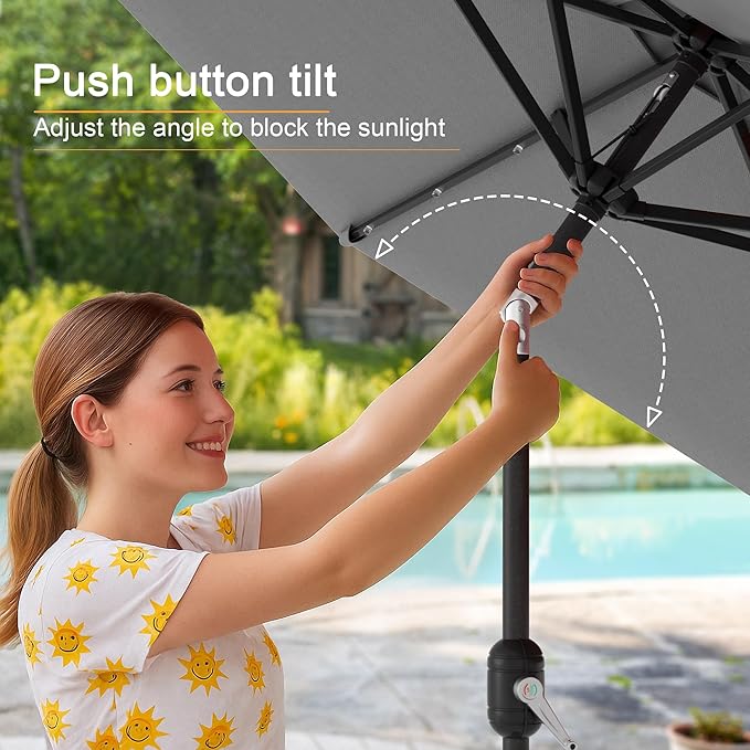 7.5ft Outdoor Umbrella Patio Umbrella with Solar Lights,18 LED Lighted Table Market Outdoor Umbrella, 2-Year-Non-Fading, for Pool, Deck, Garden,Backyard