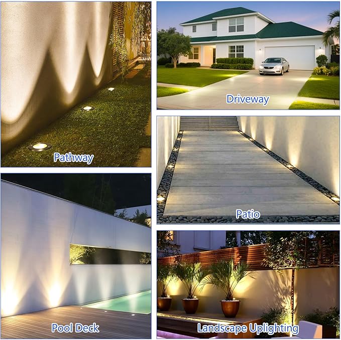 JESLED Low Voltage Landscape Lights, 6W LED Well Lights IP67 Waterproof, 3000K Warm White In-Ground Lights with Wire Connectors for Pathway, Deck, Patio, Yard, Garden (12 Pack)