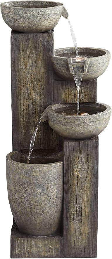 Four Tier 40 1/2" High Large Rustic Indoor Outdoor Decor Faux Stone Floor Fountain with Light LED Waterfall Cascading Standing Water Feature for Outside Garden Patio Yard Backyard - John Timberland