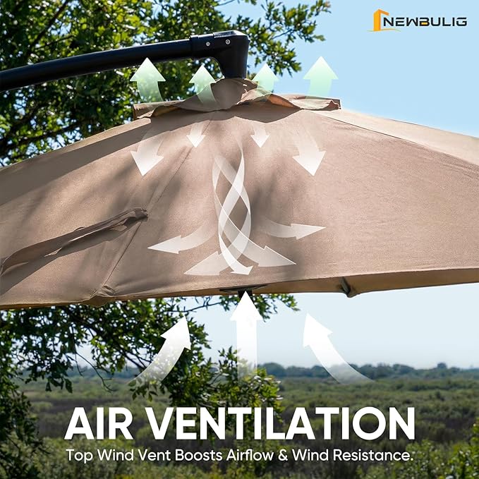 NEWBULIG 10FT Patio Umbrella, Offset Cantilever Outdoor Patio Table Umbrella, UV Protection, Fade Resistant Fabric, Easy Tilt Adjustment for Deck, Pool, Backyard, Garden