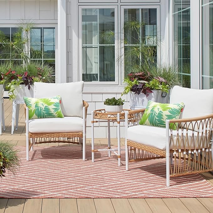 Pcinfuns Pack of 2 Outdoor Throw Pillows,20x20 Inch All-Weather Water-Resistant Patio Pillows with Inserts,Decorative Pillows for Patio Furniture,Couch,Sofa,Poolside,Green Leaf